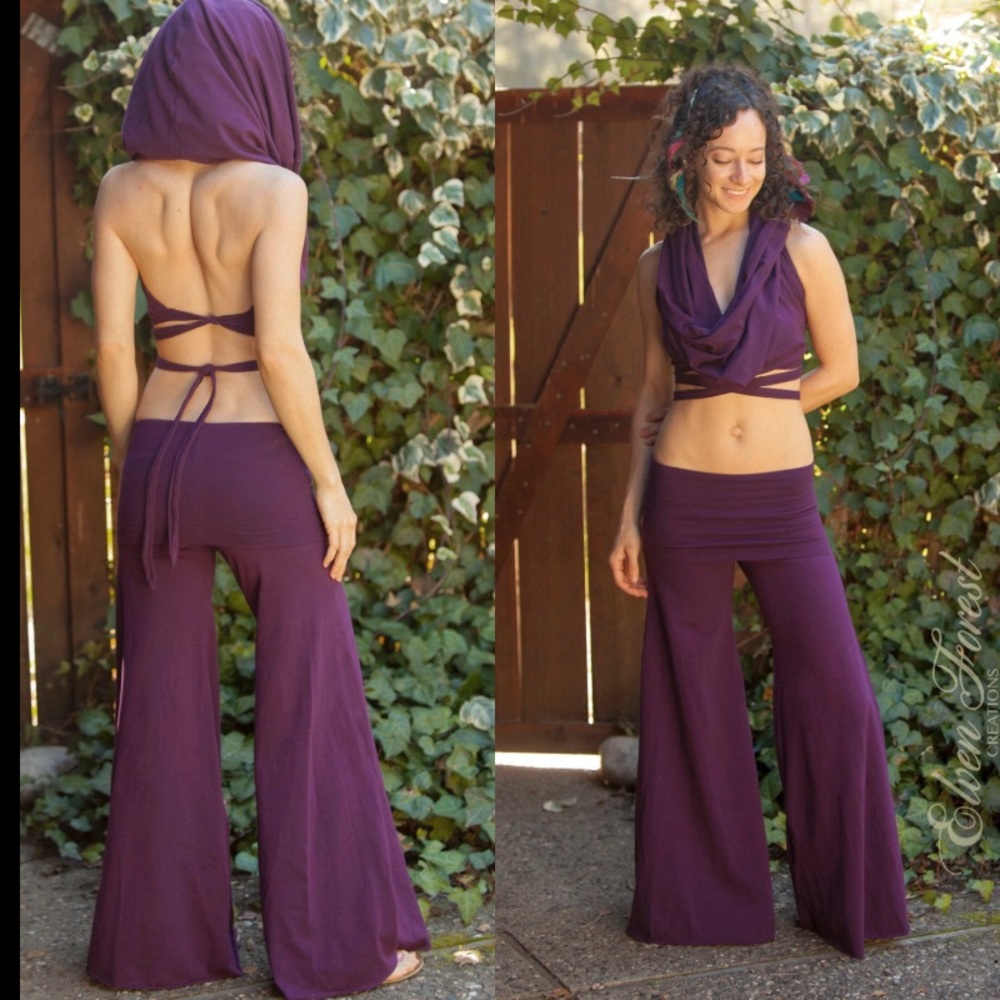 Convertible Jumpsuit cowl hood top wide leg pants